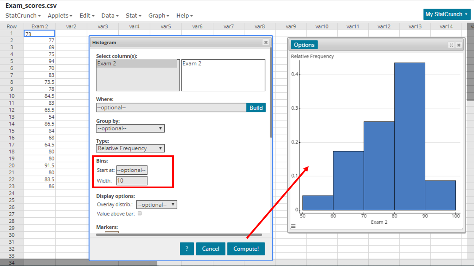 histogram maker with class boundaries and width