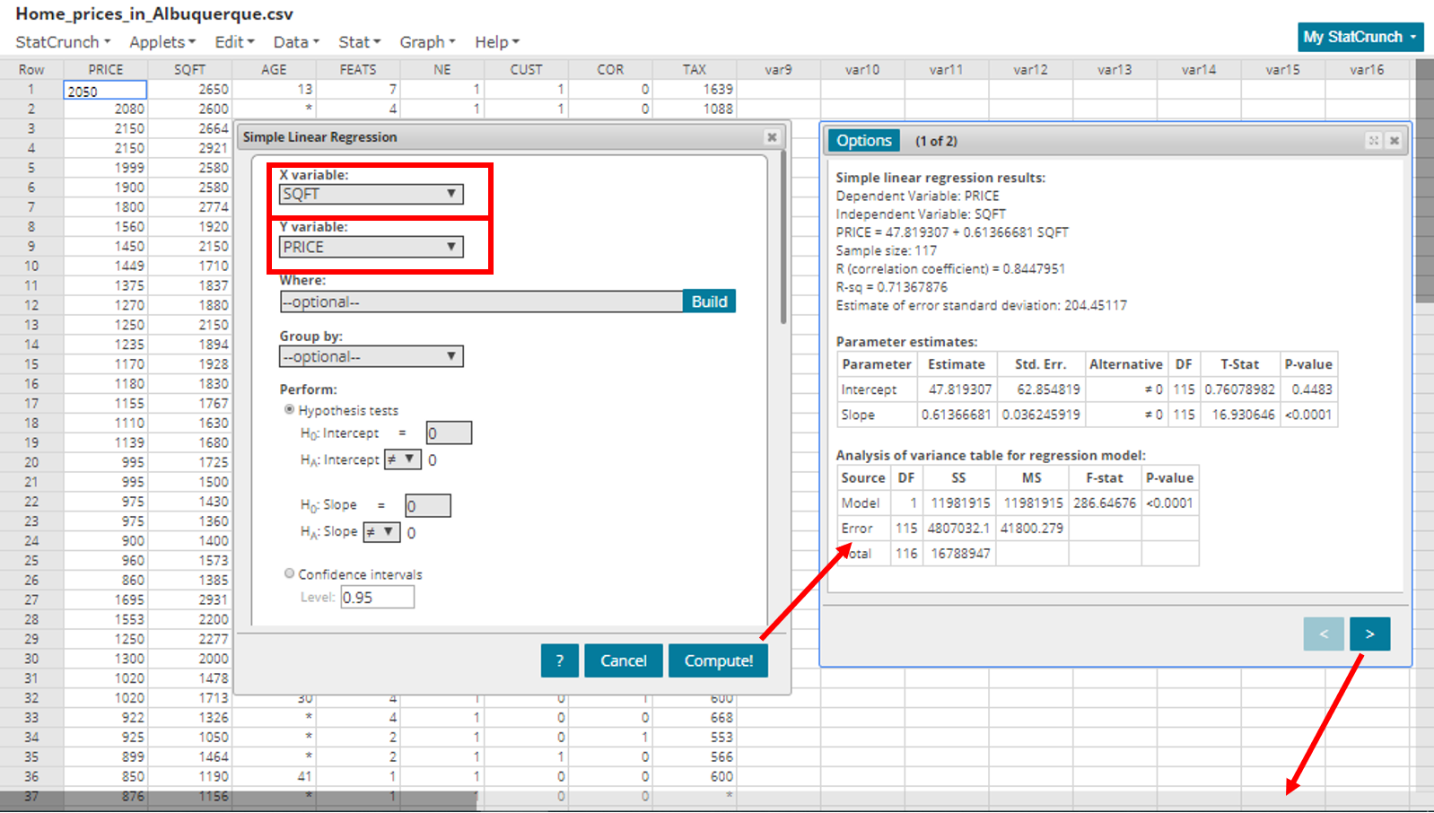 Regression Equations Using Statcrunch Youtube